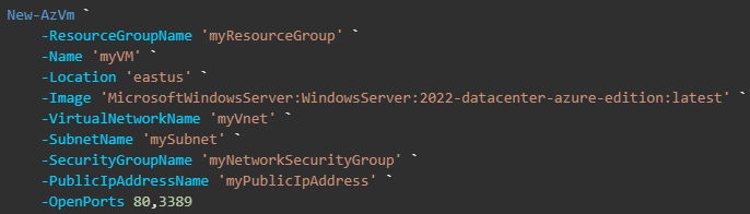 Code snippet - PowerShell script to create a VM