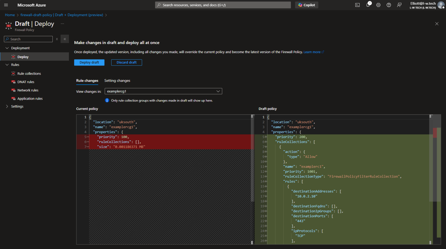 Screenshot reviewing all draft changes before deploying